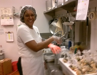 Antonia preparation salad production crew member, one of five.